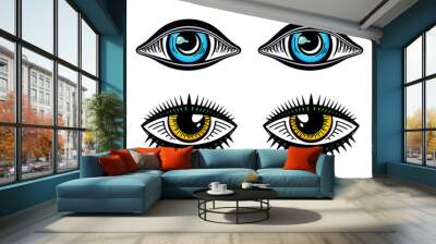 Eye icons. Outline eyelashes and eyes symbols. Ophtalmology signs. Sight, vision vector collection Wall mural