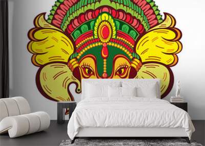 lord Ganesh. Ganesh Puja. Ganesh Chaturthi. It is used for postcards, prints, textiles, tattoo.Ornament beautiful card with God Ganesha. Illustration of Happy Ganesh Chaturthi.om ghanesh.Indian religi Wall mural