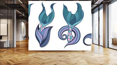 Silhouette of mermaid's tails.Fish tails Wall mural