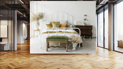 Stylish modern bedroom interior with vintage white bed Wall mural