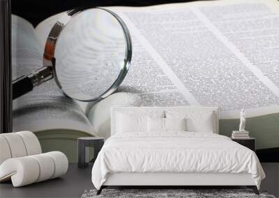 Dictionary and magnifying glass Wall mural