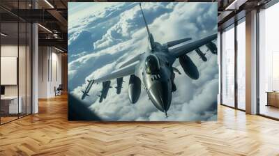 F-16 refueling mid-air from a tanker aircraft, vast cloudscape in the background Wall mural