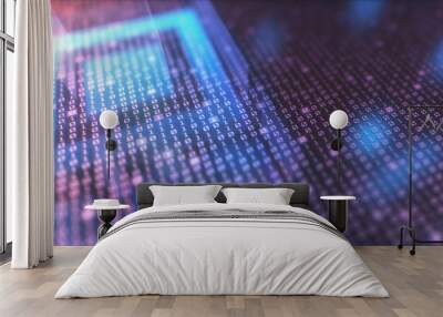 3d illustration of a concept image of digital data. Binary code and quick response code. Wall mural