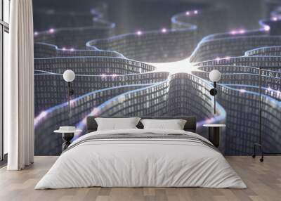 artificial neuron in concept of artificial intelligence. wall-shaped binary codes make transmission  Wall mural