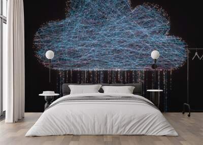 Cloud computing data rain. 3D illustration. Image concept of cloud computing. Connections between points forming a cloud. Wall mural