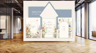 Luxury wedding invitation card background with watercolor wild flowers and botanical leaves. Wall mural