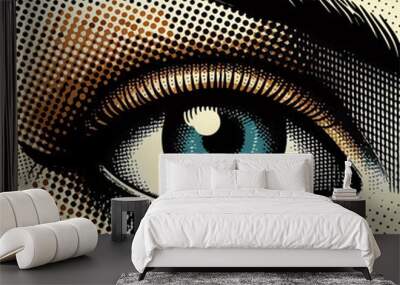 Retro halftone eye. Open human eye in halftone texture, dotted pop art style. Wall mural