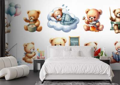 Set of Watercolor cute baby boy bear. Wall mural