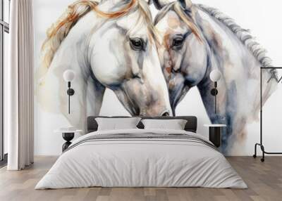 Watercolor two horses next to a couple Wall mural