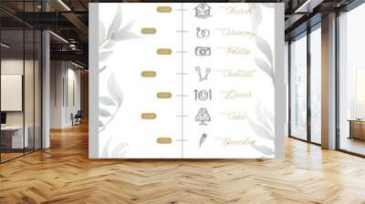 Wedding Timeline menu on wedding day with green watercolor botanical leaves. Abstract floral art background vector design for wedding and vip cover template. Wall mural