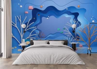 3D cartoon Underwater ocean waves ripple and tropical fish. 3D rendering Wall mural