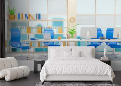 3D image cartoon Contemporary office interior with city view, daylight, furniture and equipment - 3D Rendering Wall mural