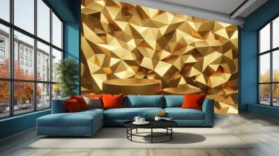 3d render - image gold geometric triangle background, podium luxury background, Display for cosmetic perfume fashion natural product, simple clean design, luxury minimalist mockup. Wall mural