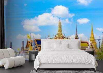 Wat Phra Kaew, Temple of the Emerald Buddha, temple on blue sky in Bangkok Wall mural