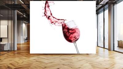 red wine splashing out of a glass, isolated on white Wall mural