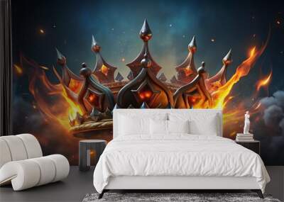  fire flames smoke embers on a king's crown Wall mural