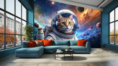 A cat in a cute astronaut costume Wall mural