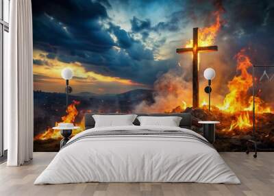 cross on fire Wall mural