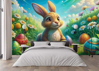 easter bunny and easter eggs Wall mural