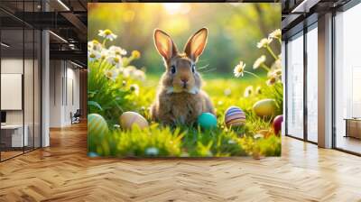 easter bunny and easter eggs Wall mural