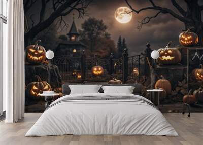 halloween background with pumpkins Wall mural