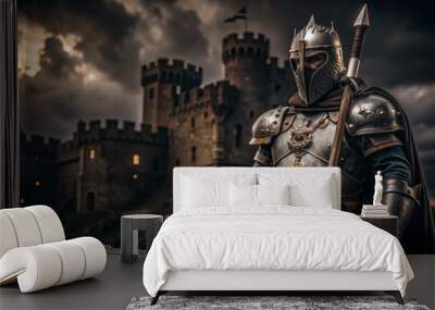 medieval knight castle fort with stormy weather Wall mural