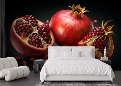 pomegranate on wooden table Wall mural