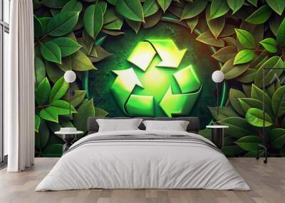 recycle symbol on green background Wall mural