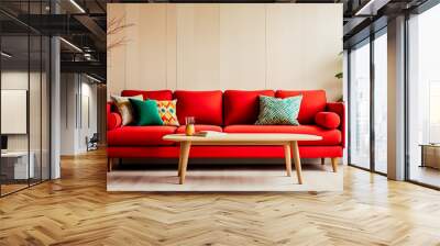 red sofa in a living room Wall mural