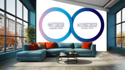 2 Circle connected 3D infographic. Two labels. Vector template. Wall mural