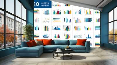 Big set of charst, graphs. Blue color. Infographics business elements. Wall mural