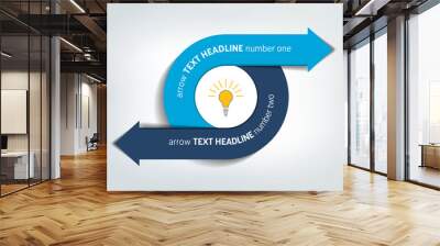 Circle, round divided in two arrows. Template, scheme, diagram, chart, graph, presentation. Business concept with 2 steps, options, processes. Wall mural