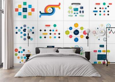 Fowcharts schemes, diagrams. Mega set. Simply color editable. Infographics elements. Wall mural