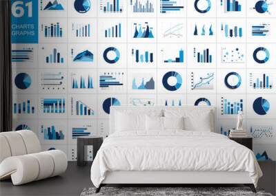 Mega set of charst, graphs. Blue color. Infographics business elements. Wall mural