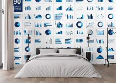 Mega set of charst, graphs. Blue color. Infographics business elements. Wall mural