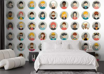 mega set of circle persons, avatars, people heads different nationality in flat style. vector. Wall mural