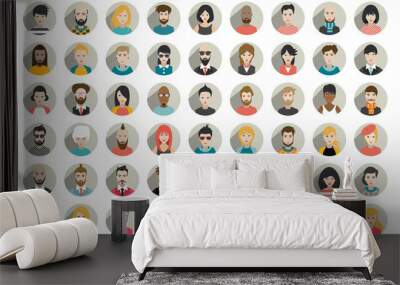 Mega set of circle persons, avatars, people heads  different nationality in flat style. Vector. Wall mural