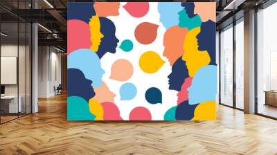 People profile heads in dialogue.  Vector background. Wall mural