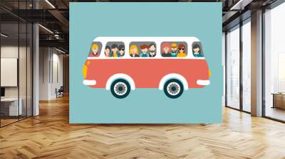 retro bus with passengers. flat vector concept. Wall mural