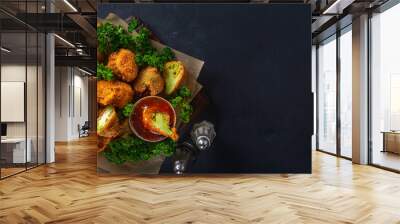 Roasted vegan snack Buffalo wings made from broccoli top view. Tasty vegetarian food top view Wall mural