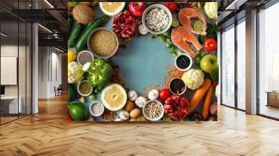 Top view frame healthy food diet food menu restaurant Wall mural