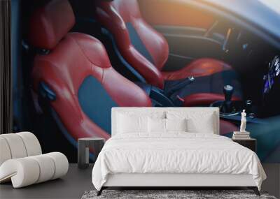 Sport car, red leather car seats interior Wall mural