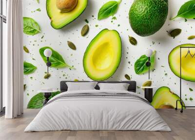 an illustration of Avocado pattern showing healthy food concept with fresh green ingredients Wall mural