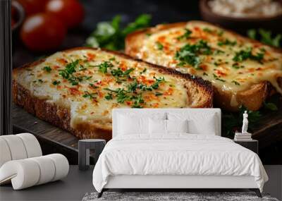 Delicious hot cheese on toast being served for lunch Wall mural