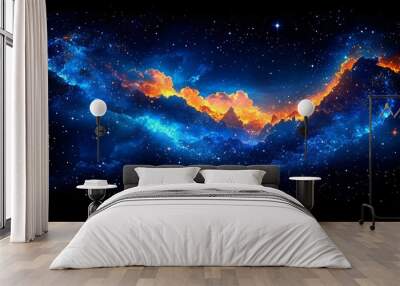 Vibrant orange and blue nebula cloud formation in deep space Wall mural