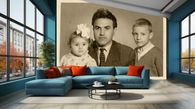 father and his children, son and daughter - circa 1955 Wall mural