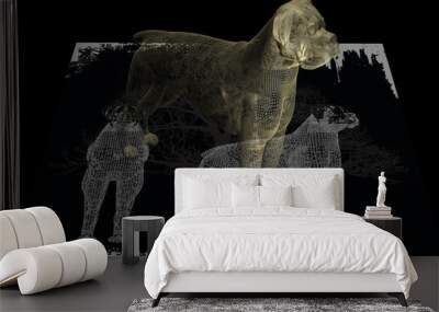 gold boxer dog and his sketches Wall mural