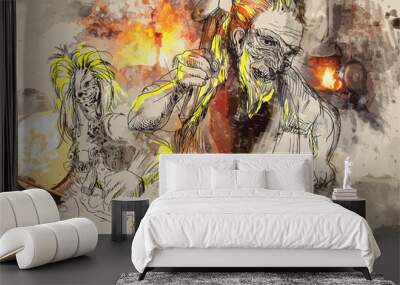 Hephaestus. Greek myths and legends - Drawing into vector Wall mural