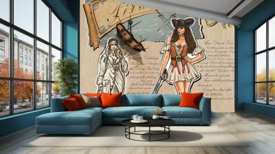 Pirates - Women. Hand drawn and Mixed media Wall mural