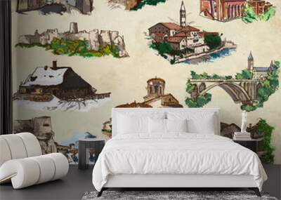 places nad architecture - full sized hand drawings Wall mural